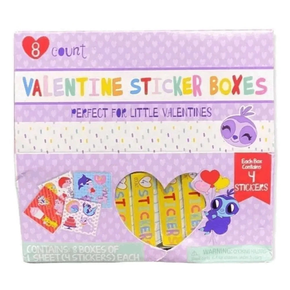 Bendon Kids Valentine Sticker Boxes Multicolor Party‎ Favor 8 Count New